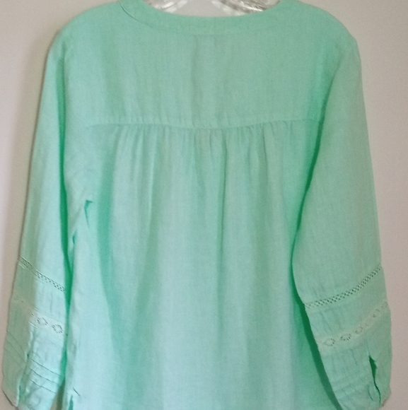 Rachel Zoe Pistachio vneck linen top with crochet lace detail women size small - Picture 7 of 7